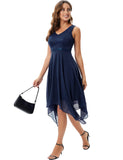 1 x RAW Customer Returns Meetjen Women s Elegant Dress Lace A-Line Festive Wedding Guest Sexy Sleeveless Summer Party Dress Evening Dress Navy Blue XL - RRP €50.41