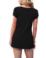 1 x RAW Customer Returns PLOKNRD Tops for Women Summer Short Sleeve Tops V-Neck for Women Black, S  - RRP €21.15