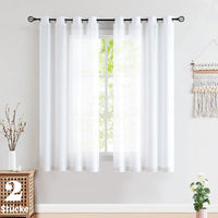 1 x Brand New FMFUNCTEX Linen Look Curtains with Eyelets Semi-Transparent Curtain White Country House Style Linen Curtains Living Room Modern for Bedroom Children s Room Balcony Door Set of 2 White, 127 x 175 cm  - RRP €23.99