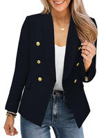 1 x RAW Customer Returns CZIMOO Women s Plain Blazer Half Sleeve Elegant Business Office Jacket Slim Fit Open Front Cardigan with Pockets Dark Blue S - RRP €36.29