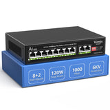 1 x RAW Customer Returns 10-Port Gigabit PoE Switch with 8 PoE Ports, VIMIN 8-Port Unmanaged PoE Network Switch 10 100 1000Mbps with 2 Uplink Ports, AI Watchdog, VLAN, 250m Extension, Supports IEEE802.3af at - RRP €54.98