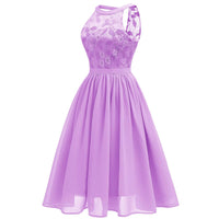 1 x RAW Customer Returns Evening dresses elegant for wedding ladies 50s rockabilly halter neck swing lace chiffon dress festive graduation dress wedding dress cocktail dress Christmas New Year s Eve short party dress purple S - RRP €40.33