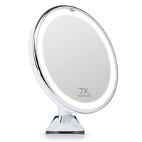 1 x RAW Customer Returns Fancii 7x Illuminated Magnifying Makeup Mirror, with Natural Light Circular LEDs, Suction Cup Locking, Wireless - Travel Cosmetic Mirror - RRP €22.61