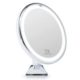 1 x RAW Customer Returns Fancii 7x Illuminated Magnifying Makeup Mirror, with Natural Light Circular LEDs, Suction Cup Locking, Wireless - Travel Cosmetic Mirror - RRP €22.61