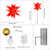 1 x RAW Customer Returns Qijieda 3D Poinsettia Illuminated Outdoor Battery with Timer - 58cm LED Poinsettia for Windows, Advent Star for Decorating Courtyard, Balcony and Garden Red-White, 58cm  - RRP €31.99