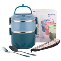 1 x RAW Customer Returns SANQIAHOM 2 Layers Multi-layer Stackable Stainless Steel Lunch Box, Leak-proof, Blue - RRP €22.8