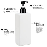 1 x RAW Customer Returns Segbeauty Square Lotion Dispenser, 500 ml Set of 3 Pump Bottles for Bathroom Kitchen, Soap Dispenser with Waterproof Labels, Refillable Empty Bottle, Dishwashing Liquid Dispenser, Liquid Container, White - RRP €21.67