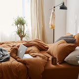 1 x RAW Customer Returns Lanqinglv bed linen 200x200cm caramel brown microfiber bed linen set plain double bed duvet cover with zipper and 2 pillowcases 80x80 cm - romantic and elegant - RRP €35.27