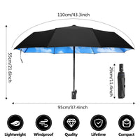 2 x RAW Customer Returns JIGUOOR Folding Travel Umbrella Windproof Strong 8-Ribs UV Protection Black Storm Resistant Compact Umbrella for Women Men-Sky - RRP €32.26