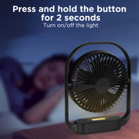 1 x RAW Customer Returns Bigqin USB Fan, Quiet Table Fan 4 Speeds Small Fan, 330 Adjustable, 4000mAh Fan with LED Light for Office Bedroom Camping - Black - RRP €7.16