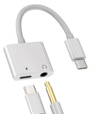 1 x RAW Customer Returns Adapter USB C to Jack Headphone Cable 2 in 1 Headphone, 3.5 mm Audio Headphone Charger USB-C Compatible for Samsung Apple iPhone 15 Pro Max Plus iPad Air Mini Huawei Xiaomi Cable Dual Socket - RRP €21.6