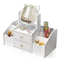 1 x RAW Customer Returns LEcylankEr Make up Organizer with Drawer, Dressing Table Organizer with Mirror, White Cosmetic Organizer, Desktop Cosmetic Organizer, for Dresser Bedroom Bathroom Round Mirror  - RRP €29.23