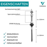 1 x RAW Customer Returns VOOXA hanger screws pre-assembled, stainless steel V2A A2, height adjustable, for photovoltaic solar fastening on building roofs M10x200mm - 4 pieces  - RRP €20.06