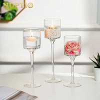 1 x RAW Customer Returns Nuptio Tealight Holder 3 Pack Glass Candle Holder for Tealight Floating Candles Tall Elegant Pillar Candle Holders for Wedding Party Table Christmas Centerpieces Living Room Home Decoration - RRP €22.98