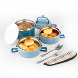 1 x RAW Customer Returns SANQIAHOME 3 Layers Multi-layer Stackable Stainless Steel Lunch Box, Leak-proof, Blue - RRP €27.6