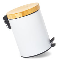 1 x RAW Customer Returns GREELUE 5L bathroom trash can with wooden lid, cosmetic bin with soft close, bathroom bucket, bathroom trash can white 5L  - RRP €25.89