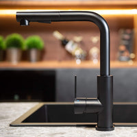 1 x RAW Customer Returns Mizzo Mauro kitchen faucet black with pull-out shower and 2 jet types 360 swivel kitchen faucet 100 stainless steel mixer tap High pressure sink faucet single lever mixer Black - RRP €134.11