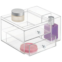 1 x Brand New mDesign Makeup Organizer for Bathroom or Dressing Table Practical Plastic Bathroom Storage Cosmetic Storage with 2 Drawers and 2 Side Compartments Transparent - RRP €21.99