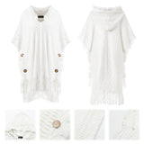 1 x Brand New Ferand Casual poncho hooded cape with decorative buttons for women, one size, white - RRP €25.99