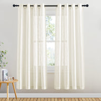 1 x RAW Customer Returns PONY DANCE Semi-transparent curtains for living room, modern, short, H 158 x W 132 cm, eyelet curtain, linen look, set of 2, translucent curtains for living room decoration, light beige - RRP €24.95