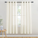 1 x RAW Customer Returns PONY DANCE Semi-transparent curtains for living room, modern, short, H 158 x W 132 cm, eyelet curtain, linen look, set of 2, translucent curtains for living room decoration, light beige - RRP €24.95