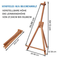 1 x RAW Customer Returns COOZEE 64 cm beechwood easel - table easel adjustable made of wood A-shape - table easel wooden stand tripod for art, drawing, painting and photos - RRP €22.18