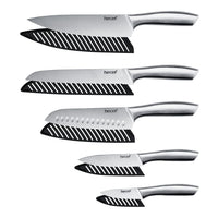 1 x RAW Customer Returns hecef Silver Kitchen Knife Set with Hollow Handle, High Polished Stainless Steel Knife, Sandblasted Knife with Protective Sheath, Chef s Knife with Sharp Blade - RRP €29.2