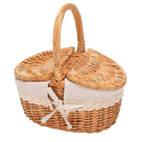 1 x RAW Customer Returns Lobamop Handmade Willow Basket with, Wicker Camping Picnic Basket with Double Lid, Shopping Basket with Fabric Cover - RRP €42.56