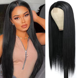 1 x RAW Customer Returns PORSMEER Long Straight Straight Wig Black Natural Middle Part Lace Wigs for Women Synthetic Wig for Daily or Halloween Costume Cosplay Wigs Black - RRP €28.09