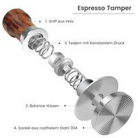 1 x RAW Customer Returns HOLIHOKY Tamper 51mm, 30lbs contact pressure coffee tamper with 304 stainless steel corrugated base, constant pressure double spring espresso tamper with wooden handle for portafilter 51mm - RRP €30.85