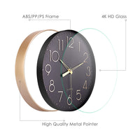 1 x RAW Customer Returns Topkey Black Wall Clock 12 Silent Non-ticking Arabic Numeral Clock Round Decorative Wall Clock for Living Room, Bedroom, Kitchen Battery Not Included Golden Numbers - RRP €18.99