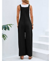 1 x RAW Customer Returns SotRong Dungarees Women Wide Leg Flare Jumpsuit with Pocket Loose Fit Baggy Playsuits Summer Boho Rompers Sleeveless Strappy Overalls Casual Adjustable Bib Pants Black L - RRP €28.99