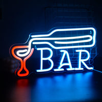 1 x RAW Customer Returns Blue bar with wine glass neon light, bar neon sign for wall decoration, LED neon sign for home bar, gaming pub, bistro, nightclub, room, bar, drink party - RRP €38.99