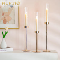 1 x RAW Customer Returns Nuptio Glass Cylinder for Candles Candle Holder Gold 60 55 50cm Large Clear Glass Metal Candlestick Taper Candles Taper Candle Holder Bottomless Cylinder Shade Wedding Party Table Centerpiece Decor - RRP €62.98