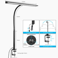 1 x RAW Customer Returns Qooltek Dimmable LED Desk Lamp 5 Color Modes Monitor Lamp, Clampable Gooseneck Table Lamp with Timer 24W Eye Protection Reading Lamp for Office Black Includes Adapter  - RRP €40.33