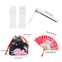 1 x RAW Customer Returns PLULON 5 Piece Japanese Geisha Robe Yukata Dress Blossom Satin Bathrobe with Drawstring Bag Hand Fan Tabi Socks Set for Women - RRP €28.42