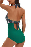 1 x RAW Customer Returns VILOREE Women s Swimsuit One-Piece Swimwear Swimsuit Halterneck V-Neck Backless Push Up Figure-Shaping Tummy Control Dark Green L - RRP €32.96