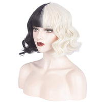 1 x Brand New Tagtight Short Black White Wig, Half Black Half White Women Cosplay Synthetic Wigs with for Cosplay Costume, Halloween, Masquerade - RRP €18.0