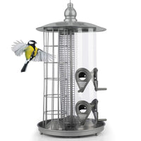 1 x RAW Customer Returns WILDLIFE FRIEND I Deluxe 3-in-1 bird feeder 19cm x 19cm x 36cm Silver metal suet ball holder, seed feeder peanut feeder, bird feeder for smaller wild birds - RRP €24.99