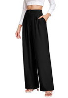 1 x RAW Customer Returns PrinStory Women s Wide Leg Pants Lightweight Elastic Waist Summer Pants With Pockets Casual Office Business Pants Black, 42-44  - RRP €35.27