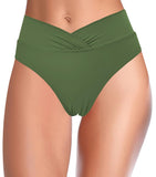 1 x Brand New SHEKINI Women s Swimsuit Black Tummy Control High Waist Swim Shorts Abdominal Control Ruched Bikini Pants Solid Color Retro Swimming Trunks Bikini Panties L, Olive Green B  - RRP €28.69