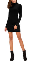 1 x RAW Customer Returns EXCHIC Women s High Neck Mini Dress Long Sleeve Slim Bodycon Dress S, Black  - RRP €29.98