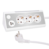 1 x RAW Customer Returns JIMEIDA 3-way multiple socket white power strip with USB A and Type C max 5V 3A with LED night light with touch switch multifunctional stainless steel front plate power strip, 1.8M - RRP €24.19