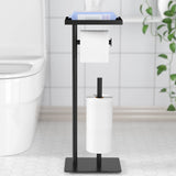 3 x RAW Customer Returns Freestanding toilet paper holder with top storage compartment, black toilet paper holder stand, floor standing toilet paper dispenser with storage for 4 spare rolls - RRP €73.74