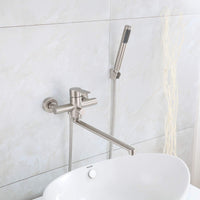 1 x RAW Customer Returns HomeLava Bathtub Faucet Wall Mounted Bathtub Mixer Tap 35cm Long Spout with Switch Valve Single Lever Shower Faucet Bathroom Brushed Stainless Steel - RRP €86.99