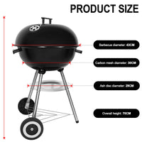 1 x RAW Customer Returns SunJas Charcoal Grill, Portable, Round, Lid with Two Wheels, Diameter 41 cm, Height 70 cm, Black - RRP €40.33