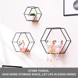 1 x RAW Customer Returns LMYDIDO Set of 3 Hexagon Wall Shelves Hanging Shelf, Metal and Wood Floating Shelf Wall Storage Organizer for Kitchen Shelf, Bathroom, Bedroom, Wall Decoration Black  - RRP €30.24