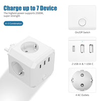 2 x RAW Customer Returns Socket cube without cable, 7 in 1 socket adapter, socket cube with 2 USB 1 Type - C switch, 4-way multiple socket without cable, multiple plug without cable - white multi-plug adapter - RRP €40.32