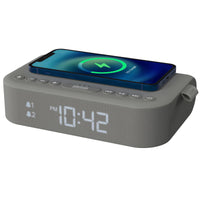 1 x RAW Customer Returns i-box Alarm Clock with Wireless Charging, Bedside Clock Radio Stereo Bluetooth Speaker, QI Wireless Charging with USB Charging Port, Dual Alarm, FM Radio  - RRP €30.24