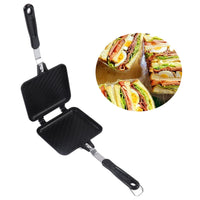 1 x RAW Customer Returns Sandwich Pan Breakfast Double Sided Frying with Flat Bottom, Non-Stick Coating, Pattern Grid, Panini Maker, Press, Toastie, Toasty Sandwich, Camping Toaster, Roasted and Grilled - RRP €21.39